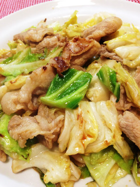 キャベツと豚肉のからし醤油炒め
